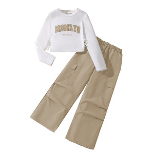 Completo Casual da Ragazza Due Pezzi Primaverile con Stampa Lettering Frontale Logo Traspirante in Poliestere/Cotone Felpa a Maniche Lunghe e <span class=keywords><strong>Pantaloni</strong></span> da Lavoro - Product Image 6