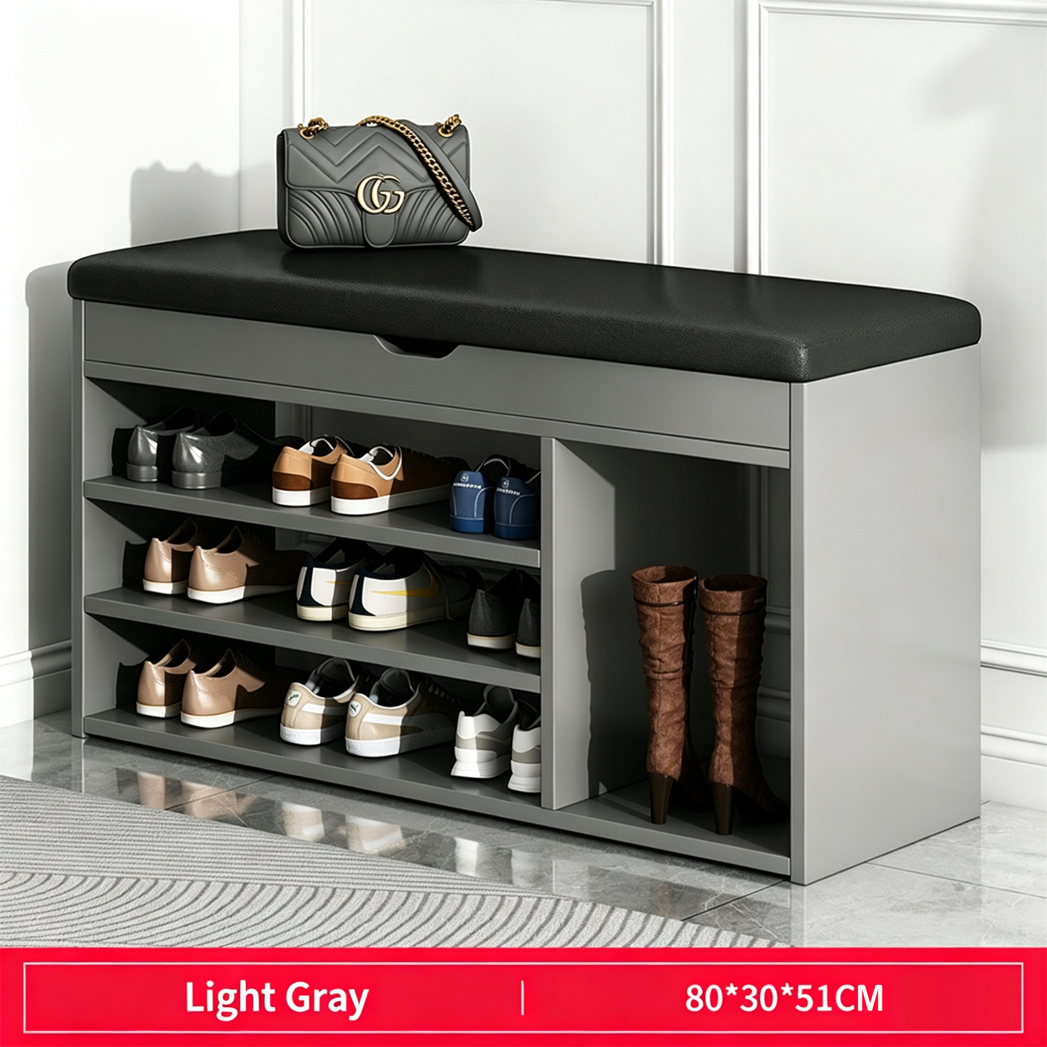 80/30/51 light gray-black leather seat cushion