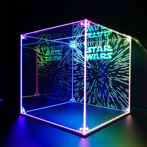 Wholesale Custom Size Factory Wholesale Clear Acrylic RGB LED Engraved Light <strong>Figurine</strong> Toy Storage Showcase Display <strong>Stand</strong> - Product Image 1