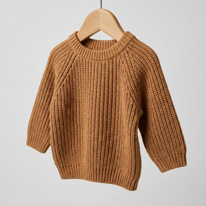 Pulls pour bébés en laine et coton tricotés GOTS, extra épais, tricotage 7 jauges, vêtements pour enfants, caramel, gris, crème, personnalisables - Product Image 1