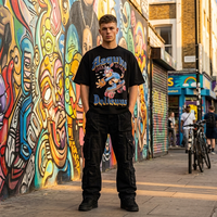 T-shirt graphique rétro animalier imprimé numérique 300g 100% coton coupe oversize vintage délavé Hip Hop Skater Streetwear OEM