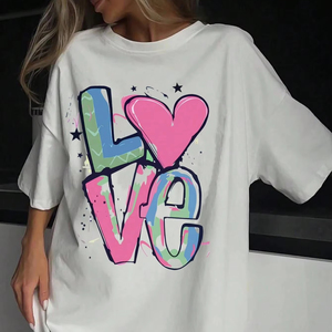 เสื้อยืดคู่รักเสื้อยืดลายกราฟิกเสื้อยืดสตรีทไซส์ใหญ่พิเศษเสื้อยืดคอกลมลำลองผ้าคอตตอนแขนสั้นสุดเท่ - Product Image 1