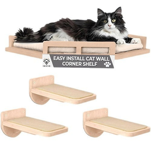 Moderno Conjunto de Árbol para Gatos de 4 Piezas, Ecológico, de Madera y Lino, con Estante de Pared, Soporte para <span class=keywords><strong>Hamaca</strong></span>, Plataforma de Descanso y Cama para Gatos - Product Image 1