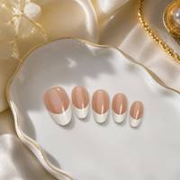 Nouvel Arrivage Y176 – Lot de 30 Faux Ongles Réutilisables Courts Amande, Motif Circulaire, Style Français, en ABS à Presser – Vente en Gros