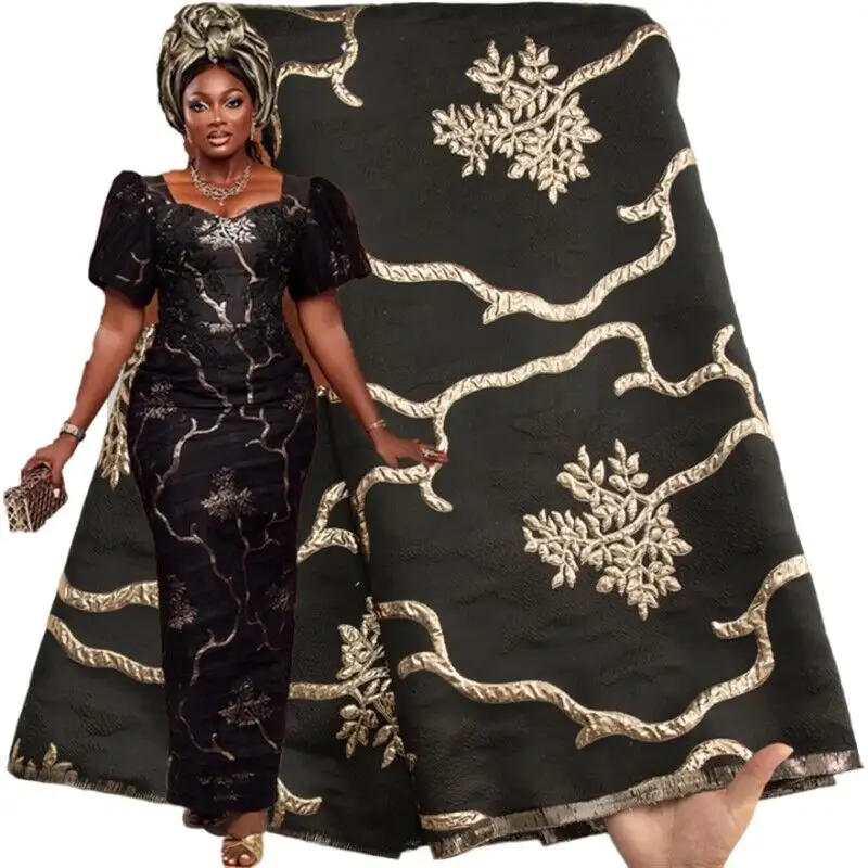 3579 più recente tessuto di pizzo di broccato 2023 di alta qualità linea oro tessuto di pizzo Jacquard africano tessuto di pizzo nigeriano vestito per le donne