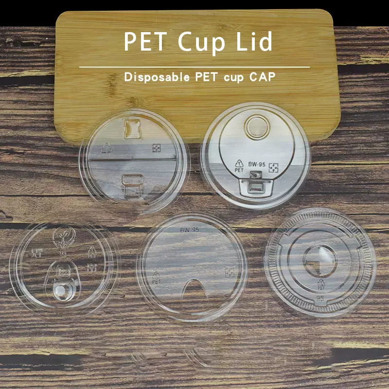 Durable PET Plastic Lid for Boba Tea PP Cup Lid 90/93/95/98 mm for Milk Tea Bottle Caps & Closures