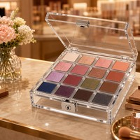Boîte de rangement pour fards à paupières en acrylique Calic avec serrure, transparente, 16 compartiments, verrouillable, pour la vente au détail de produits de beauté, taille personnalisée, OEM, vente en gros