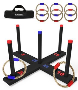 Juego de lanzamiento de aros de madera con 5 clavijas y anillos de cuerda, números de puntuación, artesanía de madera, juego familiar con bolsa de transporte - Product Image 1