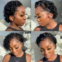 Perruque Courte Pixie Cut 13x4 en Dentelle Complète, 100% Cheveux Humains, Bouclés, Brésiliens, Vierge Remy, Ondulés Effet Eau, Vente en Gros