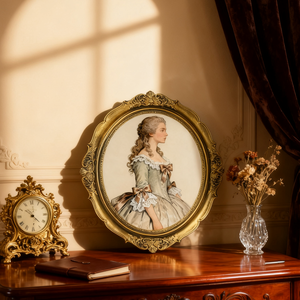 Cadre ovale orné en résine dorée antique, style européen, support mural pour photos, décoration intérieure - Product Image 3