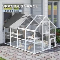 Catio extérieur en bois avec couverture imperméable, arbre à chat écologique, motif moderne et solide pour 3 à 6 chats, style maison pour animaux en bois de sapin