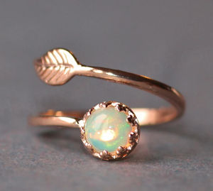 Nouvelle bague ajustable en argent 925 plaqué or rose avec opale éthiopienne véritable, pierre de naissance d'octobre, bijoux délicats et raffinés - Product Image 6