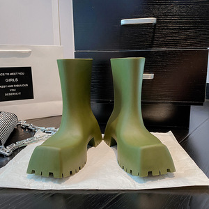 Chaussures pour femmes de style parisien, chaussures décontractées à bout carré, semelle épaisse, bottes en caoutchouc pour la pluie - Product Image 2
