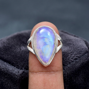 Natural Stone <b>Rainbow</b> Moonstone Pear Shape Bezel Setting Wedding Ring 925 Solid Sterling Silver Fine Gemstone Jewelry - Product Image 2