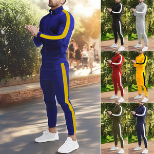 Survêtement décontracté pour homme avec logo personnalisé, veste zippée en maille, collection automne 2026, 2 pièces à manches longues, couleur contrastante, col montant - Product Image 2
