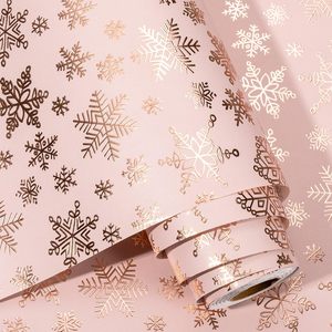 Pink Rose Gold Snowflake Gift <b>Wrapping</b> <b>Paper</b> 17 In X 32.8 Ft Eco Friendly Christmas Craft Packaging - Product Image 1