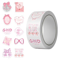 Étiquettes autocollantes transparentes roses en forme de nœud, rouleau de 500 pièces, pour récompenses mignonnes, cartes pour enfants, emballage cadeau, remerciements