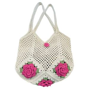 Sac fourre-tout de luxe de grande capacité pour femmes fil de coton personnalisable 5 Rose grand-mère motif carré fermeture éclair ouvert laine de haute qualité deux - Product Image 1