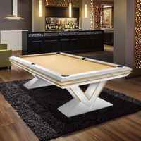 Table de billard américaine de luxe moderne 7/8/9 pieds, 9 boules, personnalisée, pieds en bois massif en forme de V, qualité tournoi, poches en cuir véritable
