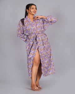 Robe de détente longue à manches longues en coton imprimé style bohème avec cordon de serrage - Product Image 2