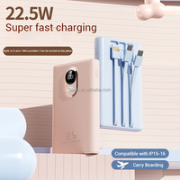 Power Bank kapasitas tinggi 20000mah bawaan 3 kabel 22.5w, pengisian cepat tampilan LED portabel Output tipe-c