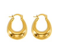 Boucles d'oreilles créoles creuses en forme de goutte d'eau 27 x 19 mm en acier inoxydable 304 plaqué or 18 carats sous vide, forme poire lisse et bombée, bijoux métalliques modernes