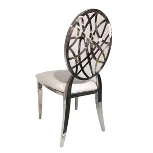New design silver stainless steel fur chair with white faux leather