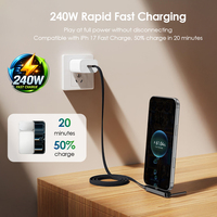 Câble de charge invisible 2-en-1 avec support pour téléphone, charge rapide 240W, 90 °   Câble tressé multi-angles pour coude, 5 pieds