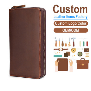 Cartera de mano para hombre de cuero Crazy Horse vintage con cremallera larga, organizador de piel de vaca auténtica grabado a medida - Product Image 1