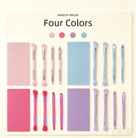 Lot de 5 pinceaux de maquillage double embout pour les yeux, en poils synthétiques véganes, kit cosmétique de voyage avec miroir, vente en gros, OEM