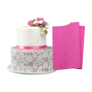 Fondant Trang Trí Khuôn DIY Silicone Dấu Ấn Mat <span class=keywords><strong>Gum</strong></span> <span class=keywords><strong>Paste</strong></span> Rose Flower Báo Chí Khuôn Bánh Embosser Silicone Ren Mat - Product Image 1
