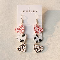 Valentijnsdag schattige luipaardprint koe-vlekkige hart-hanger oorbellen dames feestje date cadeau groothandel