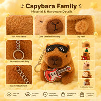 Porte-clés en peluche personnalisé Série Famille Capybara – 6 styles mignons, pendentif de sac animal de collection, jouet