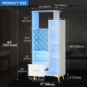 Moderno y Lujoso Mueble para Vino Alto con Paneles de Madera e Iluminación LED |   Organizador de Licores y Vasos Blanco y Delgado con Estantes para Botellas de Vino - Product Image 3
