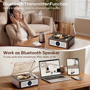Lecteur <span class=keywords><strong>CD</strong></span> portable pour enceintes avec radio FM, télécommande, USB/AUX/Type-C, design rétro pour la maison et les enfants, marron - Product Image 3