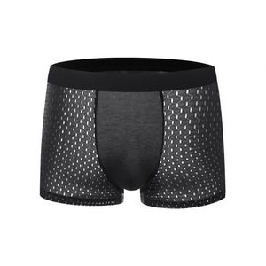 Shu Fei Yan OEM/ODM Calzoncillos bóxer de seda helada sin costuras para hombre, transpirables, antibacterianos, de tejido de punto, de tiro medio, con malla hueca - Product Image 4