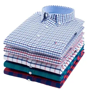 Camisa de algodón 100% personalizada para hombre, ropa Oxford Lisa/franela/a cuadros/a rayas de manga larga, informal, varios estilos, venta al por mayor