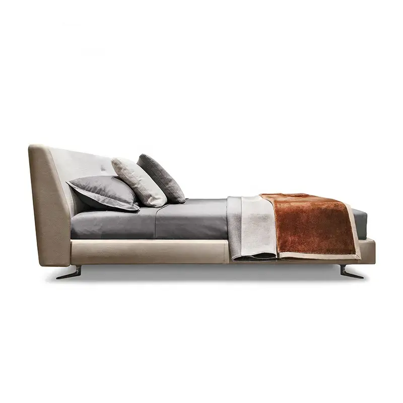 Min-otti Furniture khaki modern bedroom bed set king size Italian design queen size leather bed frame