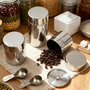 New Design Custom Round Kitchen Canisters Airtight Double Lids <b>Tea</b> <b>Caddy</b> Box Metal Matcha <b>Tin</b> 304 Stainless Steel <b>Tea</b> <b>Tin</b> - Product Image 1