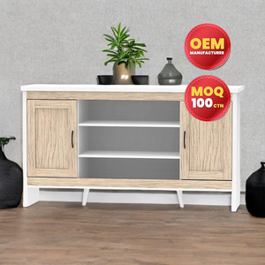 Elegante y moderna mesa de buffet de 2 puertas con armario de 3 estantes, muebles de madera de Malasia personalizables para el hogar, sala de estar, producto OEM - Product Image 1