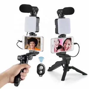 מדגם משלוח AY-49 חצובה Vlogging ערכת Smartphone Vlog LED אור הזרמה מיקרופון וידאו קיט ביצוע