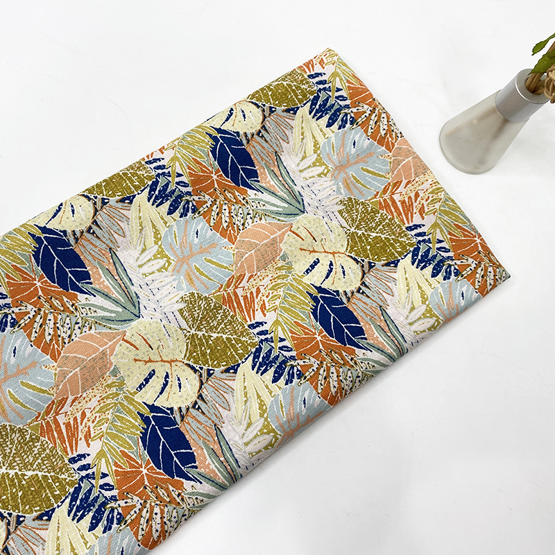 Урожай тканые 25% лен 75% вискоза и большими красочными листья набивные ткани для женщин одежда; Платье и футболка