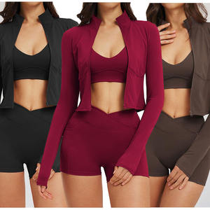Nouvel ensemble de yoga 3 pièces pour femme 2026 : haut zippé à manches longues, legging taille haute et veste – Tenue de sport et fitness - Product Image 1