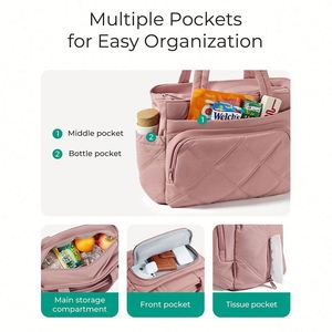 Sac fourre-tout matelassé personnalisé de grande taille pour femme, en toile, multi-poches, isotherme pour le stockage des aliments - Product Image 3