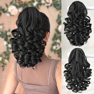 Queue de cheval SARLA en fibre haute température, bouclée à la française, ondulée, avec pinces courtes, pour femme, cheveux doux et volumineux - Product Image 1