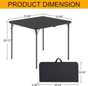 34\" <b>Portable</b> Square Black Metal Folding <b>Table</b> Commercial Use Indoor/Outdoor <b>Picnics</b> Mahjong Modern Style 330lb Capacity Handle - Product Image 4