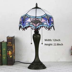 LongHuiJing Mediterranean Tiffany Style Stained Glass Lampshade Desk Lights Blue White Baroque Style <b>Table</b> <b>Lamps</b> - Product Image 3