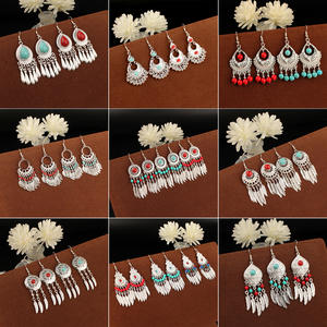 ต่างหูเงินชนเผ่าเนปาลโบราณ Miao ต่างหูแบบชาวโบฮีเมียนต่างหูนกยูงต่างหูลูกปัดสีเทอร์ควอยซ์ต่างหูพู่ห้อย - Product Image 5