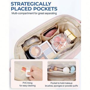 Trousse de Maquillage de Voyage Large Ouverte Personnalisée, Beige, Taille M, avec Rembourrage Gonflé et Matelassage Rectangulaire - Product Image 4