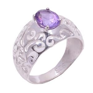 Vente en gros d'anneaux d'améthyste à facettes en argent sterling 925 bijoux fins faits à la main indiens de style classique pour les occasions de mariage - Product Image 1